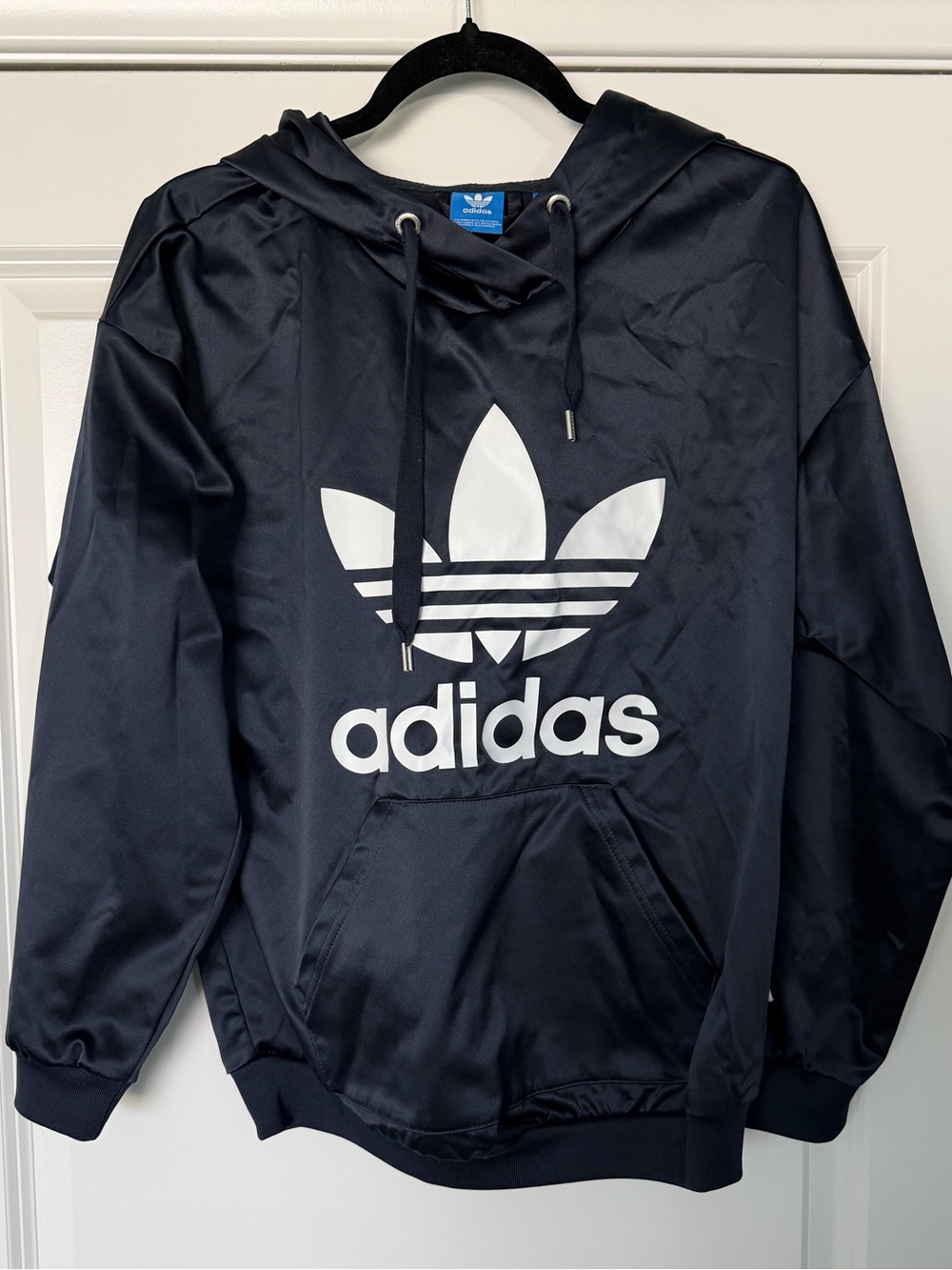 adidas Black Hooded Pullover with Blue Trefoil Tag
